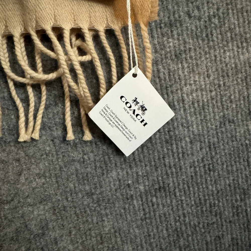 NWT Coach Signature Oversized Scarf Camel Beige Wool Cashmere Made in Italy